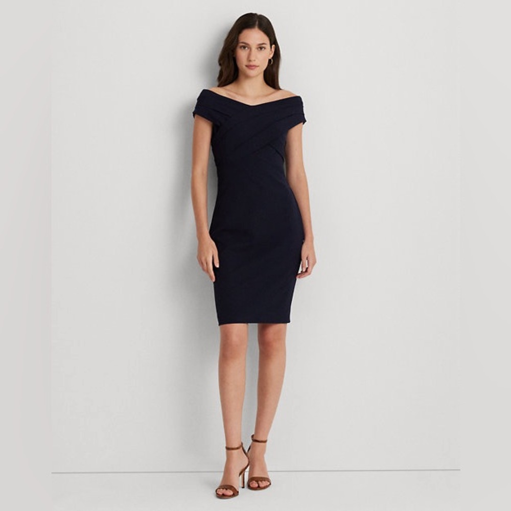 Lauren Ralph Lauren Women's Off Shoulder Cocktail Dress Navy Size 8 Sheath